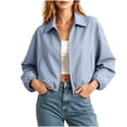 thumbnail image 6 of Tdoqot Womens Cropped Bomber Jackets- Lightweight Zip Up Trendy Casual Long Sleeve Fall Track Jacket Light Blue Size S, 6 of 8