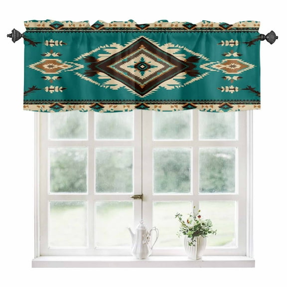 Green Southwestern Kitchen Valances for Windows 60x18 Inch Kitchen Curtains Valances Rod Pocket Vintage Boho Ethnic Geometric Bathroom Window Valances for Window Treatment Decor