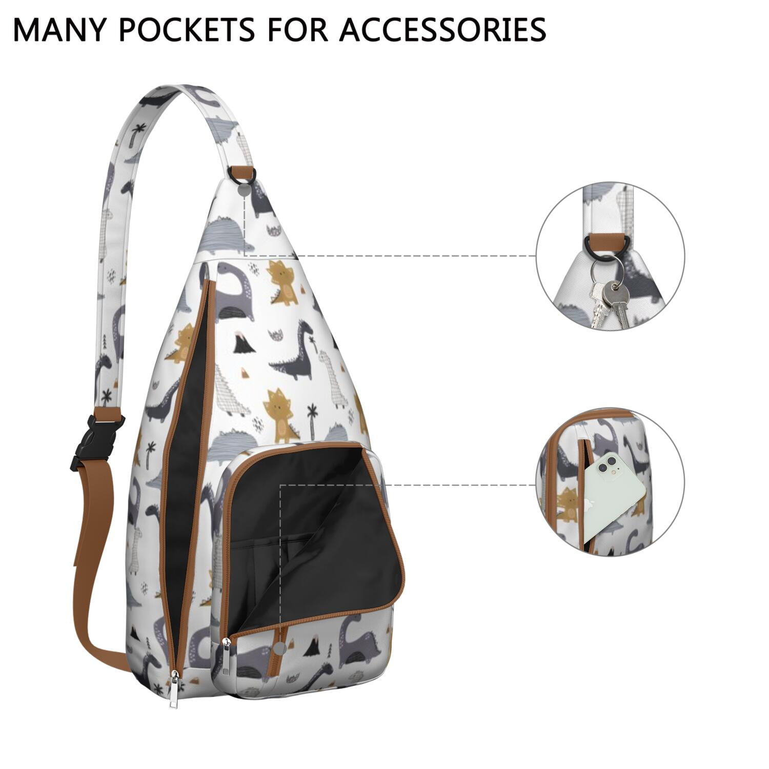 Retro Dinosaur Print Sling Backpack – Lightweight Crossbody Bag for Hiking, Travel & Daily Adventures