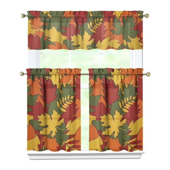 Harvest Festival Pumpkin Patch Kitchen Curtains Set of 3 Tier Panels Rustic Fall Decor