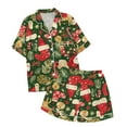 thumbnail image 5 of WILLBEST Fall Clothes Women Women's Christmas Tree Printed Silk Satin Short Sleeve Button Sleepwear Set Wide Leg Pant, 5 of 5