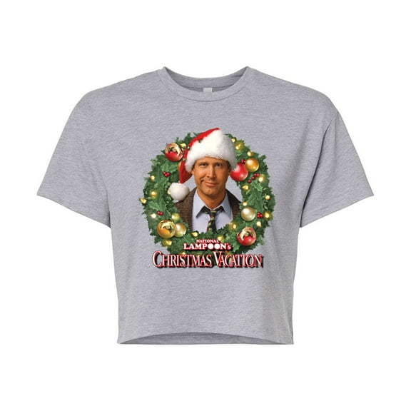 National Lampoon's Christmas Vacation - Clark Holiday Wreath - Juniors Cropped Cotton Blend T-Shirt