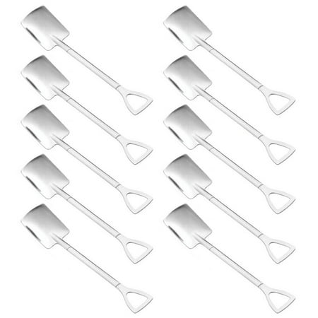 SIEYIO 10Pcs Spade Spoon Dessert Spoon Cute Shovel Spoon Potted Pointed Spoons for Stirring Coffee Fruit and Dessert