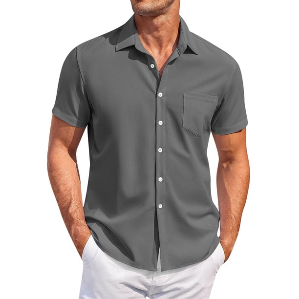 Men's Vintage Button Down Bowling Shirts Short Sleeve Summer Beach Shirt L