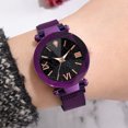 thumbnail image 2 of Reloj de cuarzo para mujer, esfera estrellada, cinturón de aleación, hebilla magnética, elegante reloj de pulsera informal, color morado, 2 of 4