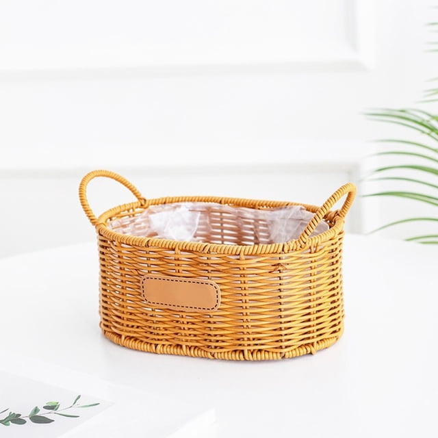 Imitation Rattan Flower Basket Woven Flower Pot Double Ear Oval Storage Basket Flower Arrangement Gift Basket Home Storage
