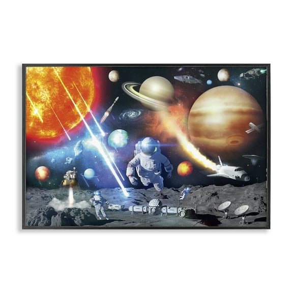 Stupell Industries Space & Astronauts Collage Astrology & Stars Painting Black Framed Art Print Wall Art, 18 x 12