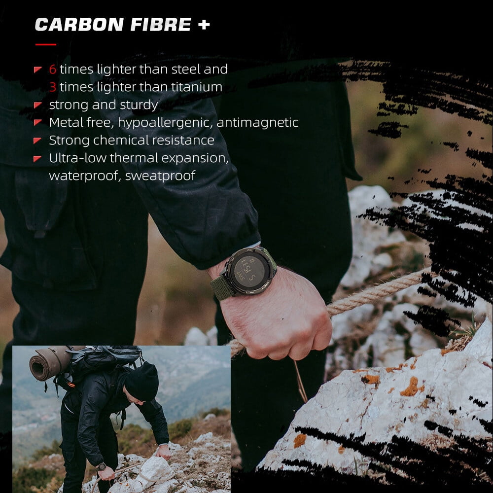 Digital Sports Smart Watch Ultra Thin Carbon Fiber Strap Waterproof Pedometer Function Outdoor GPS Watch
