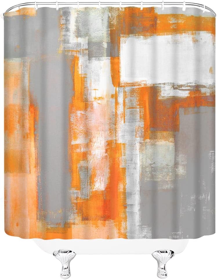Orange Gray Shower Curtain Abstract Art Grunge Style Brushstrokes Oil Painting Ombre Design Colorful Art Modern Home Fabric Bathroom Decor Set Include Hooks,(36" Wx70 H)