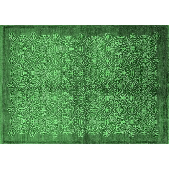 Ahgly Company Indoor Rectangle Oriental Emerald Green Industrial Area Rugs, 2' x 4'
