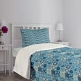 thumbnail image 3 of Ambesonne Navy Blue Quilted Bedspread Set 2 Pcs, Grid Ornamental Squares, Twin Size, Multicolor, 3 of 5