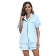 thumbnail image 4 of EA'S SECRET 100% Cotton Womens Pajama Sets Short Sleeve Sleepwear Button Down Bride Pajamas Sets Nightwear Shorts Lounge Set(Light Blue,2XL), 4 of 7