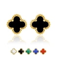 thumbnail image 1 of JeenMata Pendientes de Botón con Flores Negras Bañados en Oro Amarillo, 1 of 7