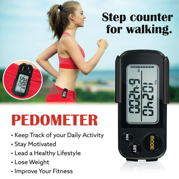 Pedometer for walking, 3D Pedometer with Clip and Strap, 30 Days Memory, Accurate Step Counter, Walking Distance Miles/Km, Calorie Counter, Daily Target Monitor, Exercise Time.