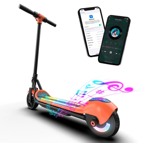 Electric Scooter for Kids Ages 6-12 with Focus on Safety & Fun, 110W Motor, 9 MPH Max Speed, 5-Mile Range, Bluetooth Music & Colorful LED Lights