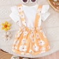 thumbnail image 5 of Paguaki Baby Girl Romper Set Newborn Infant Baby Girl Summer Clothes Ribbed Ruffle Short Sleeve Romper Suspender Overall Shorts 2Pc Outfits, 5 of 7