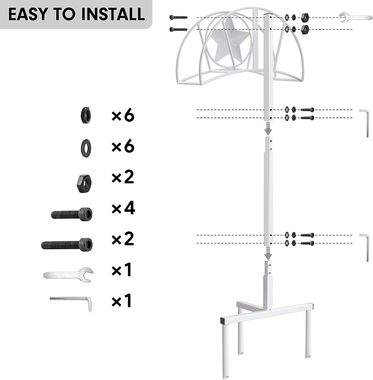 Amagabeli Garden Hose Holder Hanger Stand Freestanding Holds 125ft Water Hose Detachable Rustproof Organizer Storage Metal Heavy Duty Decorative Star with Ground Stakes for Outside Lawn Yard White - image 4 of 8