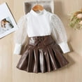 thumbnail image 2 of AherBiu Toddler Girls Skirt Sets Mesh Bubble Sleeve Tops with Pleated Leather Skirts Fall 2 Piece OutFittings, 2 of 7