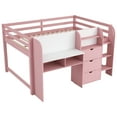 thumbnail image 6 of Harper & Bright Designs Full Low Loft Bed with Desk & Storage, Solid Wood Loft Bed with Drop-Down Cabinets, Bookcase & Whiteboard for Boys Girls, Pink, 6 of 12
