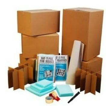 Kitchen Moving Box & Supplies Kit #1 4 Boxes with Dish/Glass Inserts