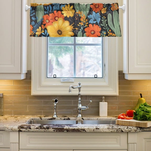 Floral Curtain Valance 54x18in Treatment Decor Blackout Rod Pocket for Windows Living Room Kitchen