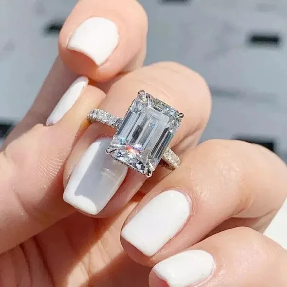 6Ct Emerald Cut Lab Created Diamond Engagement Ring Solitaire White Gold plated