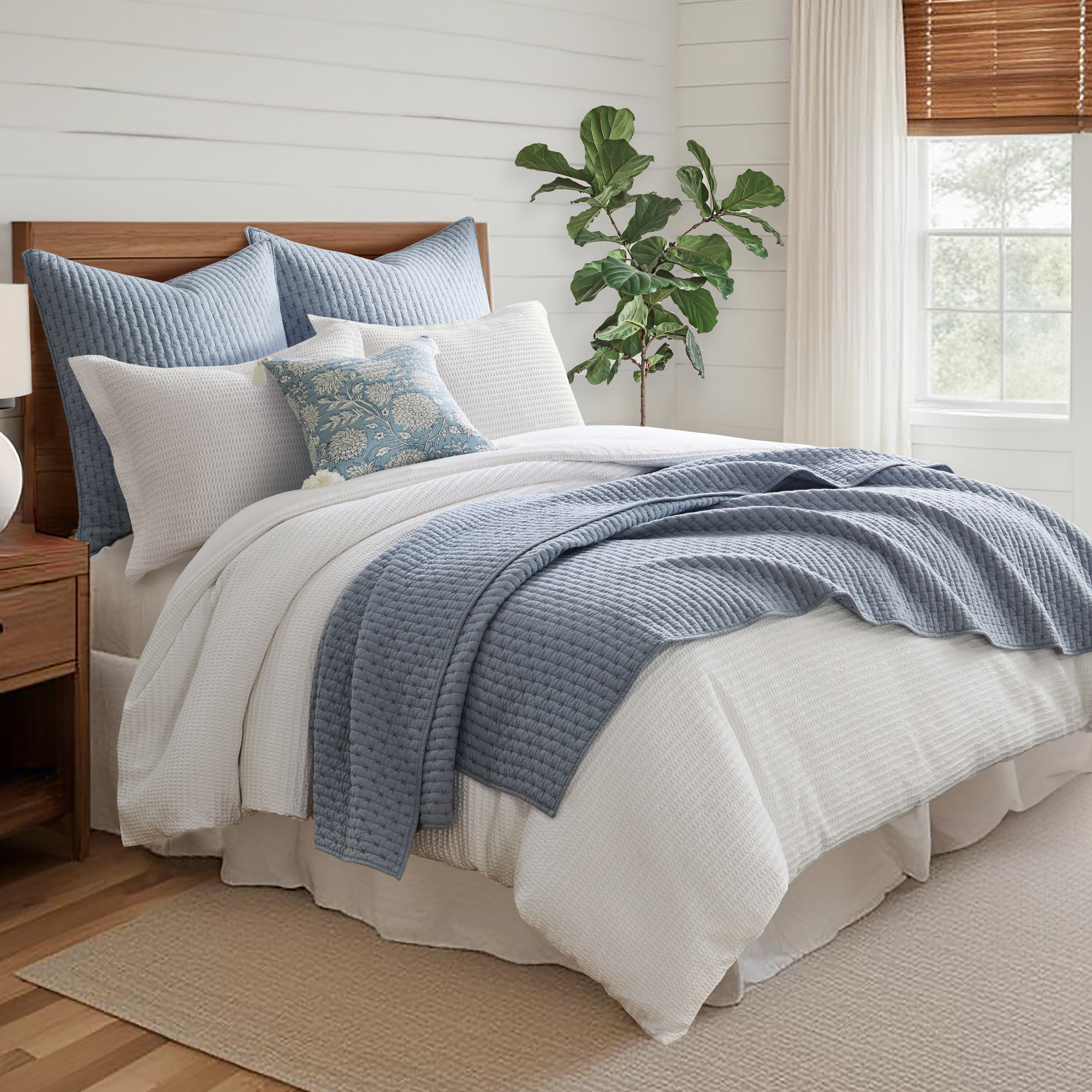 Levtex Home - Cross Stitch Chambray Quilt Set - King Quilt + Two King Pillow Shams - Cross Stitched Pattern - Quilt Size (106x92in.) and Pillow Sham Size (36x20in. ) - Reversible - Cotton Fabric