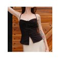 thumbnail image 3 of Baby Sweetie Women Camisole Spaghetti Straps Sleeveless Ruched Hollow Crochet Flower Buttons Slim Vest Tank Tops, 3 of 6