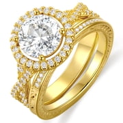 APSVO 18K Gold Plated Round Wedding Rings for Women Stackable CZ Non Tarnish Thumb Eternity Promise Band Engagement Rings Set Birthday Mothers Day Jewelry Gifts Her Mom Girlfriend Wife Adults Ideas