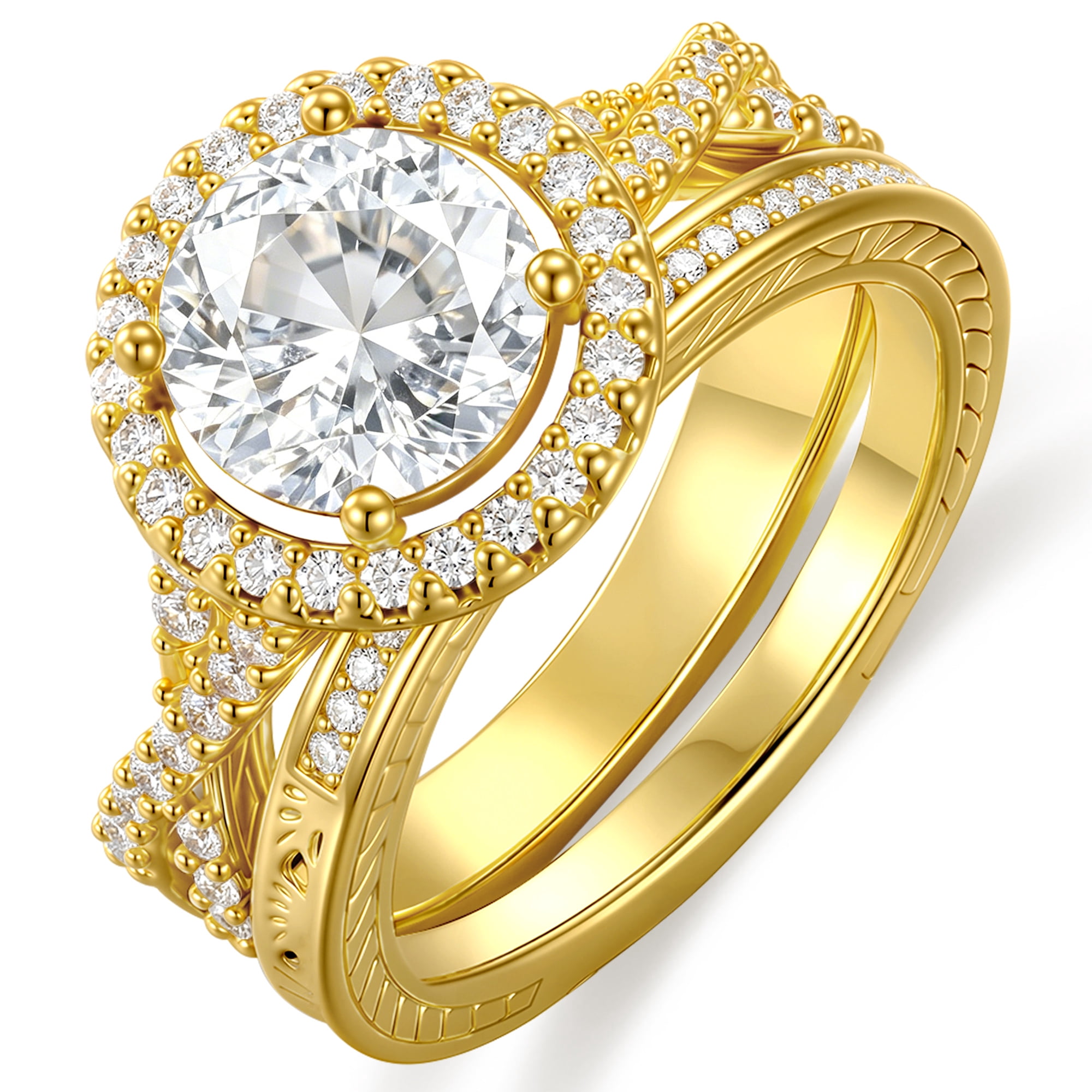 APSVO 18K Gold Plated Round Wedding Rings for Women Stackable CZ Non Tarnish Thumb Eternity Promise Band Engagement Rings Set Birthday Mothers Day Jewelry Gifts Her Mom Girlfriend Wife Adults Ideas