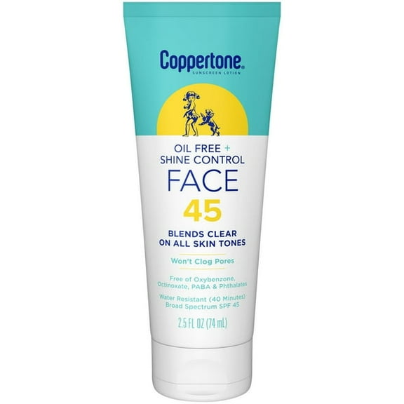 Coppertone, Oil Free & Shine Control Face Sunscreen, Adult, SPF 45, 2.5 fl oz