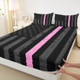 thumbnail image 4 of Manfei Usa Flag Queen Sheets,Geometric Stripe Queen Sheet Sets,Black Gray Pink,4-Piece,1 Flat Sheet, 1 Fitted Sheet and 2 Pillowcases, 4 of 6