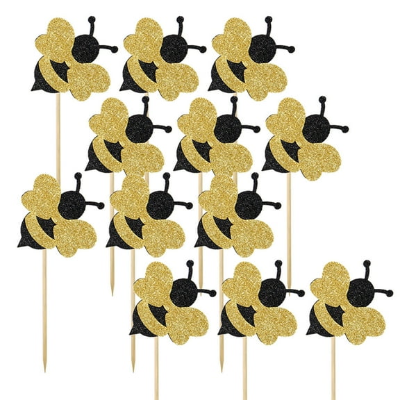 COSMOBETTY Bee Cake Toppers Golden Black Multi 12Pcs Appetizer Picks For Cakes