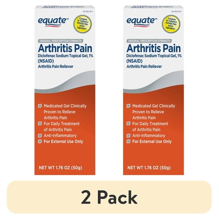 (2 pack) Equate Arthritis Pain Reliever Gel 1% Diclofenac Sodium, 1.76 oz, Compare to Voltaren® Arthritis Pain Active Ingredient