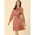 thumbnail image 2 of DARING DIVA Floral Print Long Sleeve Tie Waist A-line Dress M Brick, 2 of 6