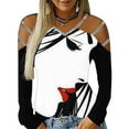 thumbnail image 4 of Women Tops Dressy Casual, Women Casual Pullover V Neck Cut Hollow Sequins Long Sleeve Loose Fit Top T Shirt Cold Shoulder Tshirts Tunic, 4 of 5