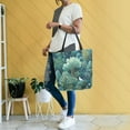 thumbnail image 4 of FORMRS Womens Canvas Tote Bag with Zipper Inner Pocket Shoulder Handbag, Green Forest Pattern, 4 of 7