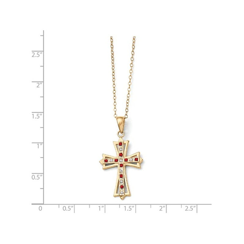 Red Ruby Cross Pendant Necklace in 