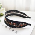 thumbnail image 4 of Embroidered Bohemian Headband for Women - Wide Fabric Hair Hoop with Ethnic Pattern, Padded Structured Headwear, Fashion Hair Accessory for Daily Casual Boho Style Black, 4 of 4