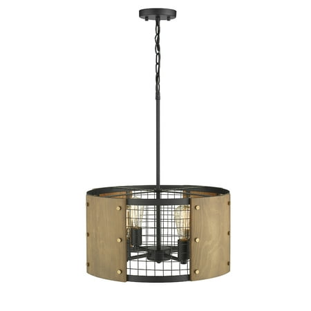 OVE Decors Finn II 4-Light LED Black & Wood Pendant Light