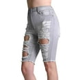 thumbnail image 2 of Red Fox Women Casual High Rise Stretch Distressed Ripped Hole Denim Bermuda Jeans Raw Hem All Over Destroyed Long Shorts, 2 of 5