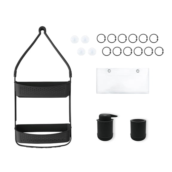 Purehaven Home Shower Caddy and Bath Accessory Set for College Dorms and Apartments, Black