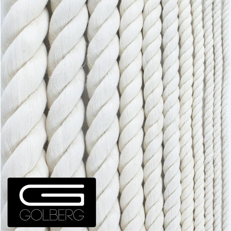 Golberg White Natural Cotton Rope - 3/4 Inch Diameter Twisted 100% Pure  Natural Cotton Rope - Multiple Length Options - Made in America