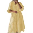 thumbnail image 2 of Robes pour Femmes Été 2024, Robe Décontractée à Manches Courtes, Col en V, Mi-Mollet, 50 % de Réduction!, 2 of 6
