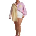 thumbnail image 3 of Gzhioc Women’s Two Piece Summer Outfits, Long Sleeve Button Down Striped Shirt and Shorts Set,S-XXL, 3 of 9