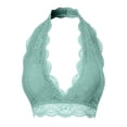 thumbnail image 2 of URBAN DAIZY Women's Seamless Lace Bra Scalloped Halter Padded Crop Top Lined Bralette Plunge Comfort Pads Yoga Bustier A17_6328 LT Green M, 2 of 6