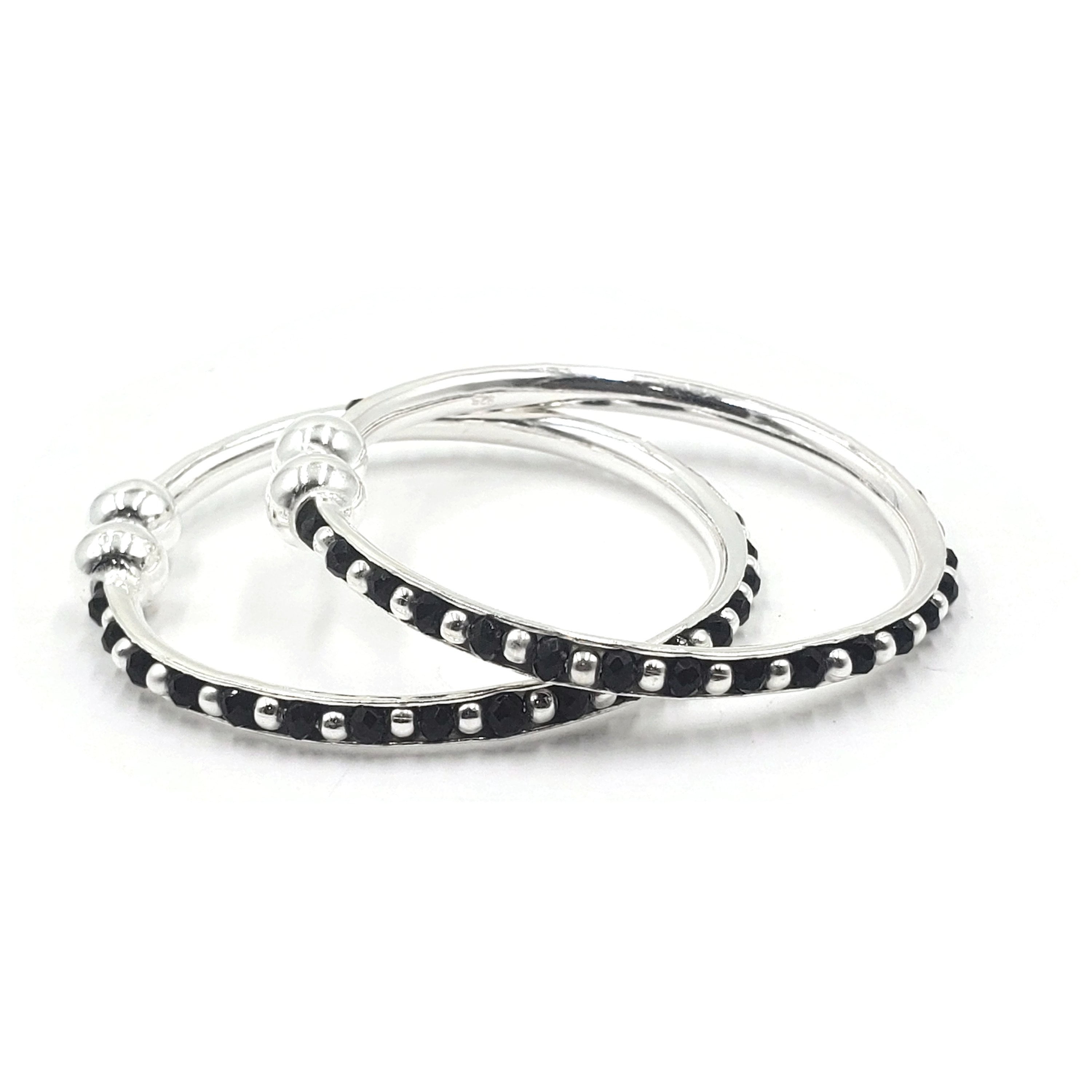 925 Sterling Silver New Born / Toddler Kids Black Beads Kada - Style#08 Diameter Size: 1.4 inch(0-6 month)