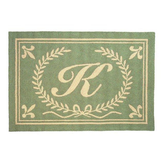 123 Creations C236AA Green Intial A Hook Rug