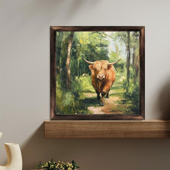 Highland Cow Forest Trees Path Wooden Sign Wall Plaque - Vintage Art Decoration, Wall Decoration - Ideal Gift For Home Decoration, Living Room, Bathroom, Bedroom, Garden, Dining, Bar, Cafe, Festiva