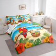 thumbnail image 2 of Castle Fairy Cute Tropical Parrot Queen Bedding 7pcs,Coconut Drink Hibiscus Beach Layout Bedding Comforter Set Queen,Red Sky,Reversible, 2 of 7
